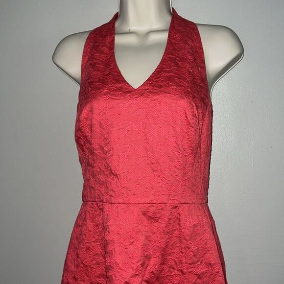 AnnTaylor 100% cotton jacquard marked damask halter dress - Picture 3 of 8